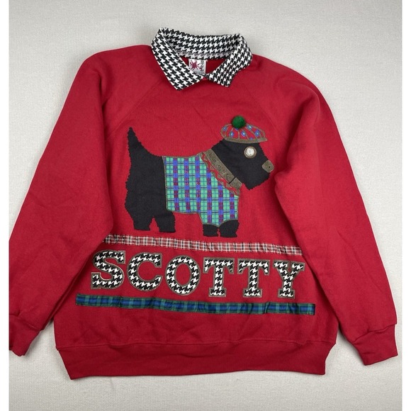 Tops - EZL Scotty Red Women's Sweatshirt Top Size L/XL Red Collard Fleece Cotton Blend